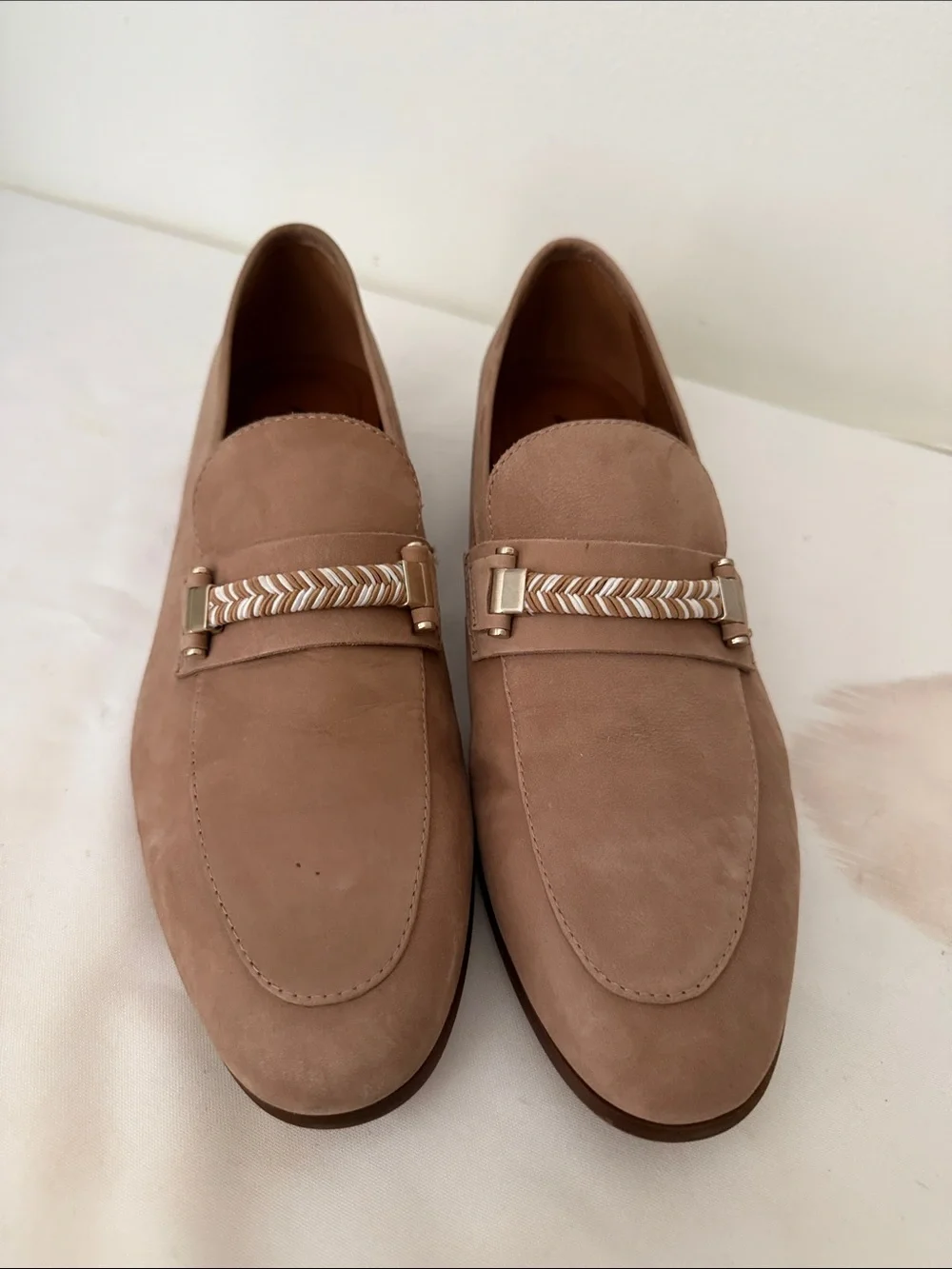ALDO Men's Taupe Suede Loafers with Braided Metal Bar